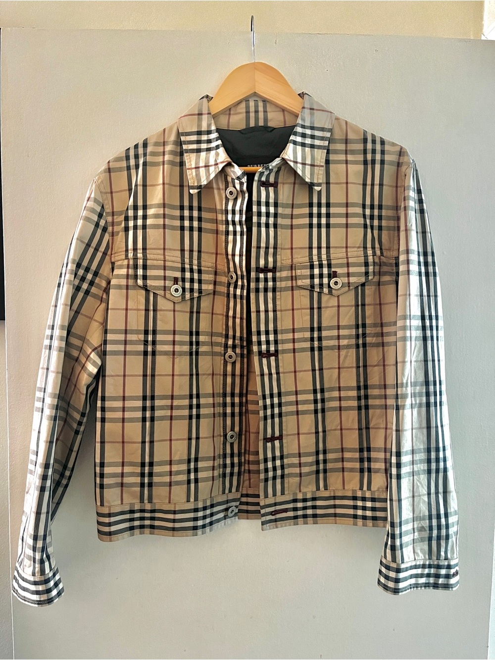Burberry Tan Plaid Cotton Shirt Jacket